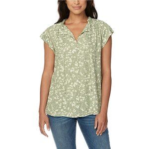 NWT Buffalo David Bitton Womens Flutter Sleeve Blouse Mint Ditsy Sz M $40 1HL330